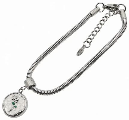 Pulsera de acero quirurgico con dije rosa 18cm + 4cm